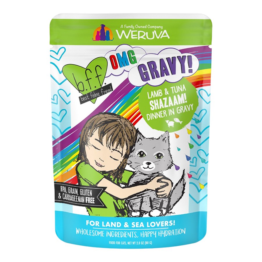 Weruva B.F.F. OMG Lamb & Tuna Shazaam! Dinner in Gravy Wet Cat Food Pouches 2.8-oz, Kwik Pets