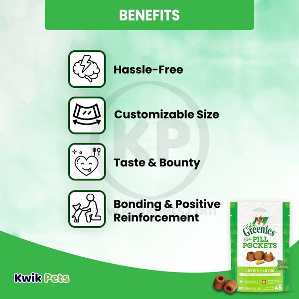 Benefits - Greenies Feline Pill Pockets Cat Treats Catnip 1.6-oz 45 Count