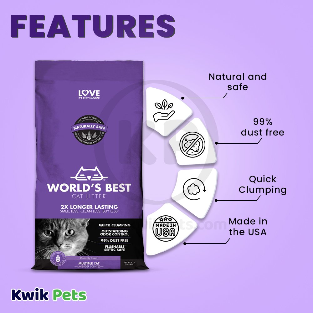 Features - World's Best Cat Litter Multiple Cat Lavender Scented Formula 8-lb