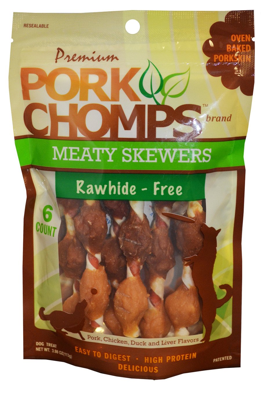 Scott Pet Premium Pork Chomps Meaty Skewers Dog Treats 6 Count 5-in, Kwik Pets