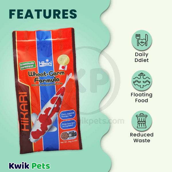 Hikari USA Wheat-Germ Floating Medium Pellet Fish Food for Koi Goldfish & Other Pond Fishes 4.4-lb, Kwik Pets