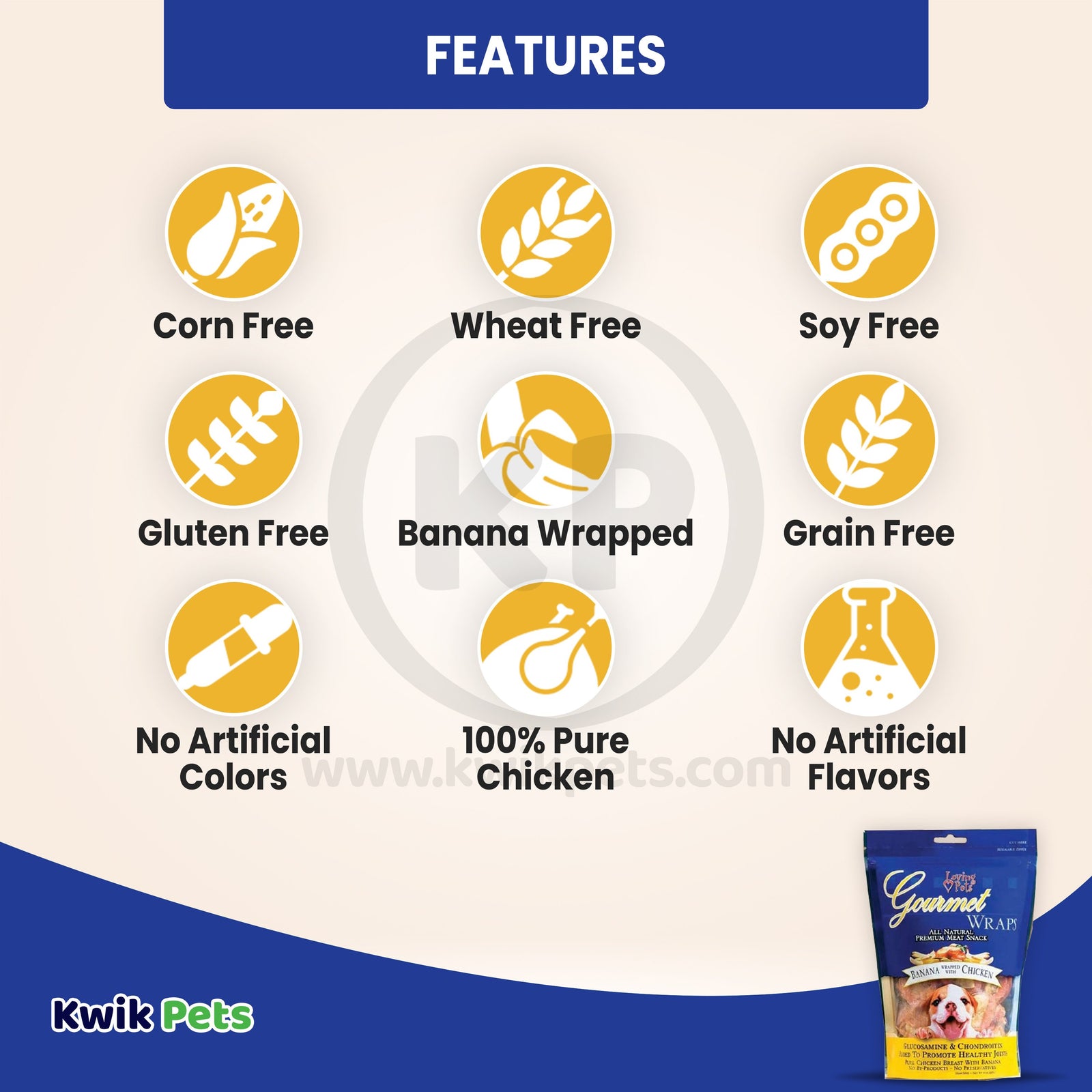 Loving Pets Gourmet Wraps Dog Treat Banana & Chicken 6-oz, Kwik Pets