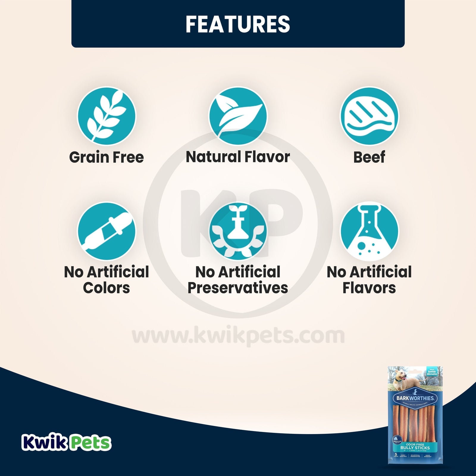 Features of Barkworthies 6" Odor Free Bully Stick Dog Chews 5 Count