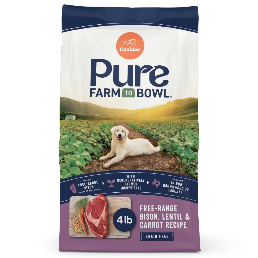 CANIDAE PURE Farm to Bowl Adult Dry Dog Food Free-Range Bison, Lentil & Carrot 4-lb