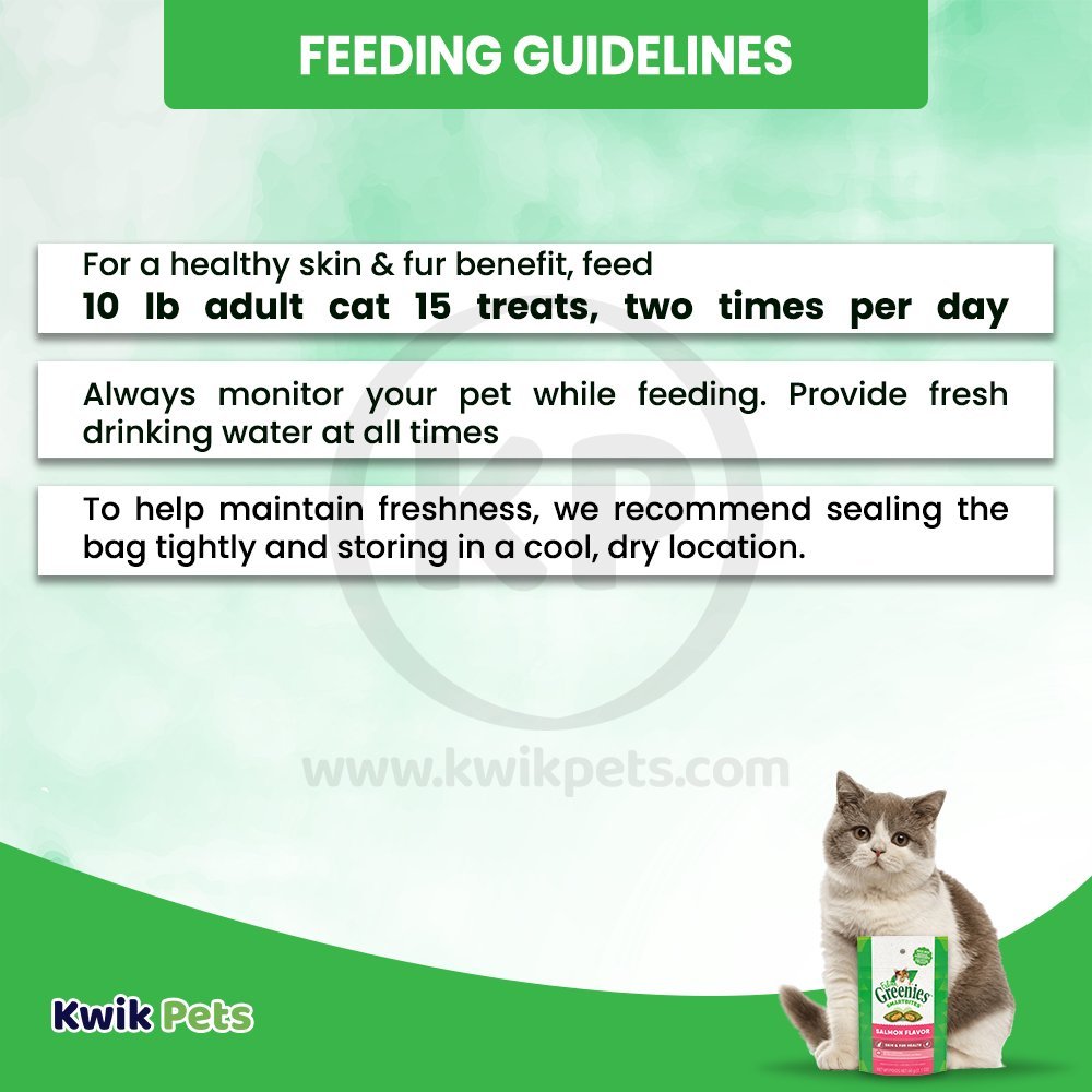 Feeding Guidelines - Greenies Feline Smartbites Healthy Skin & Fur Health Cat Treats Salmon 2.1-oz