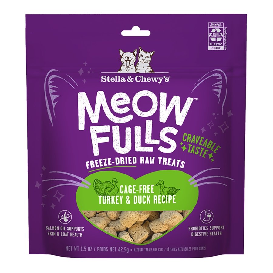 Stella & Chewy's Meow Fulls Freeze Dried Raw Cat Treats Cage-Free Turkey & Duck Recipe 1.5-oz, Kwik Pets