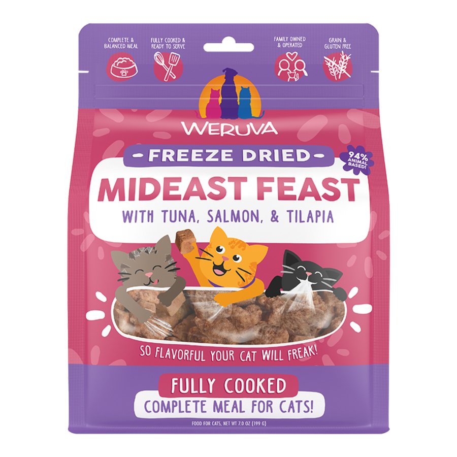 Weruva Mideast Feast Grain-Free Freeze Dried Cat Food Tuna, Salmon & Tilapia 7-oz, Kwik Pets
