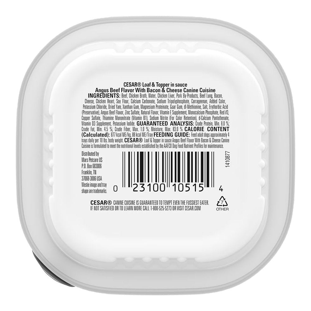 Cesar Loaf & Topper in Sauce Adult Wet Dog Food Angus Beef w/Bacon & Cheese 3.5-oz, Kwik Pets