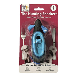 Front of Ethical Pet Spot Doc & Phoebe The Hunting Snacker Cat Feeder Black/Blue 3.5-in