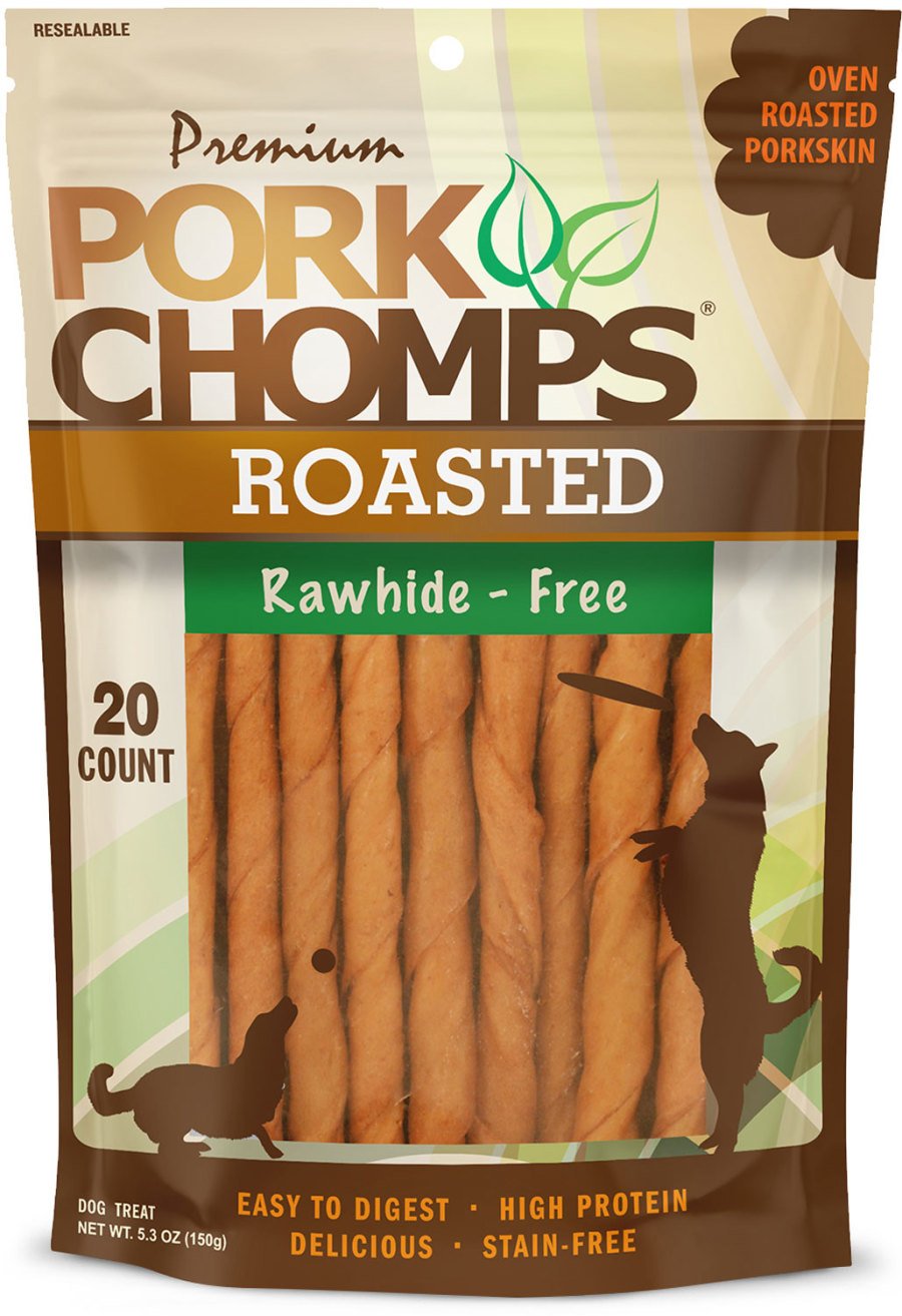 Scott Pet Premium Pork Chomps Roasted Mini Twist Dog Treats Oven Roasted Porkskin 20 Count 5.3-oz, Kwik Pets