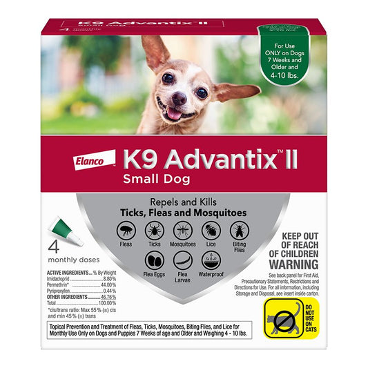 K9 Advantix II Dog Small 4-10 lb Green 4 Pack, Elanco