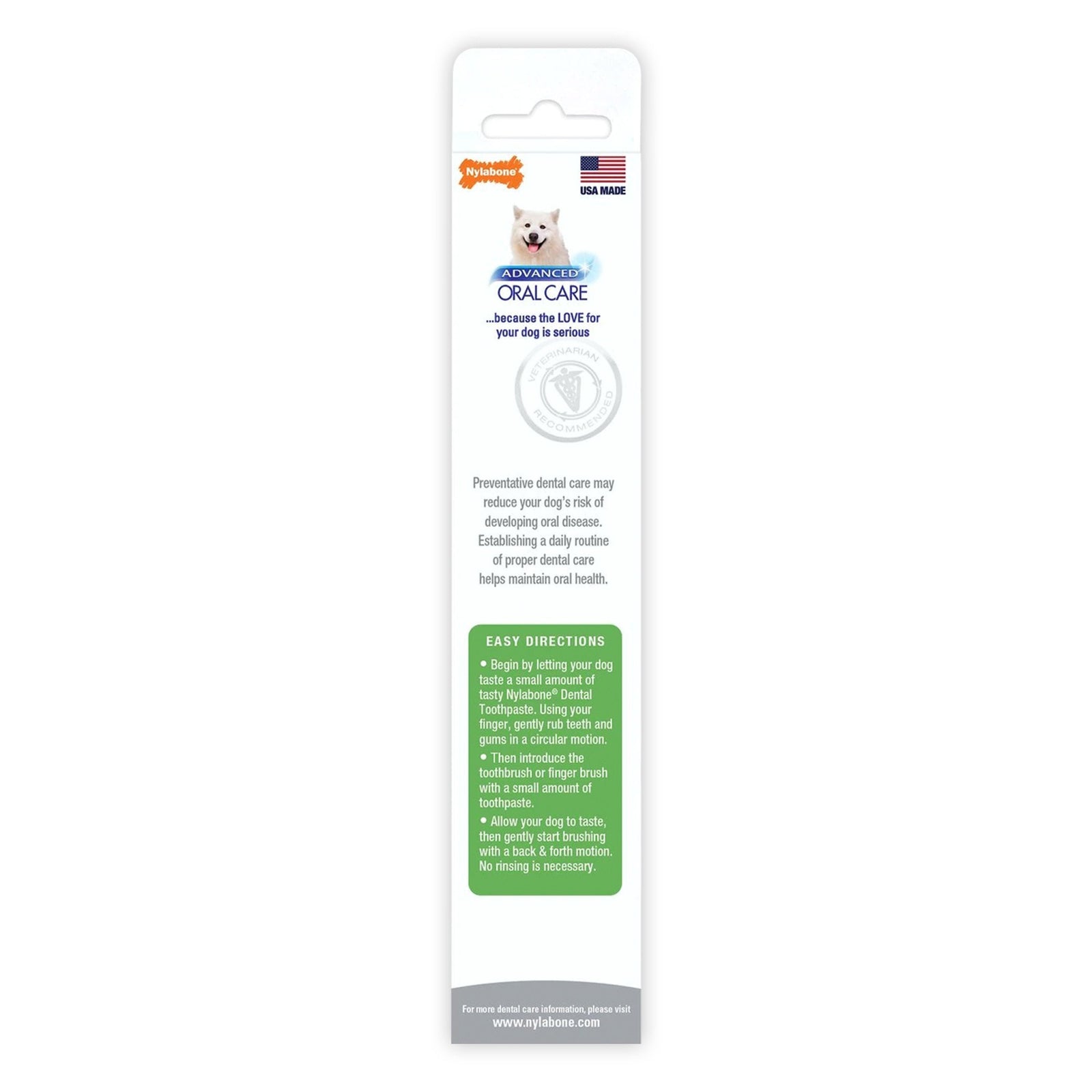 Back of Nylabone Advanced Oral Care Natural Dog Toothpaste Peanut Butter 2.5-oz
