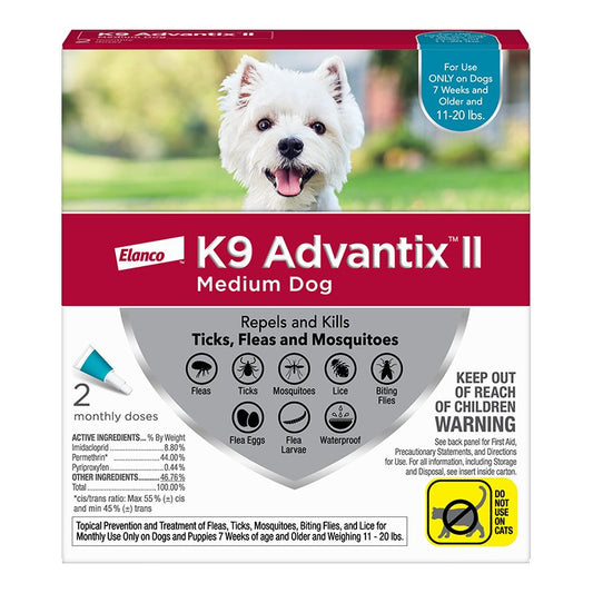 K9 Advantix II Dog Medium 11-20 lb Teal 2 Pack, Elanco