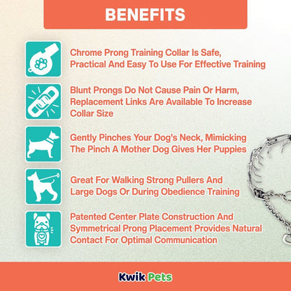 Herm Sprenger Pet Supply Imports Dog Prong Training Collar with Quick Release Snap 21-in Neck 3.0-mm Wide, Kwik Pets