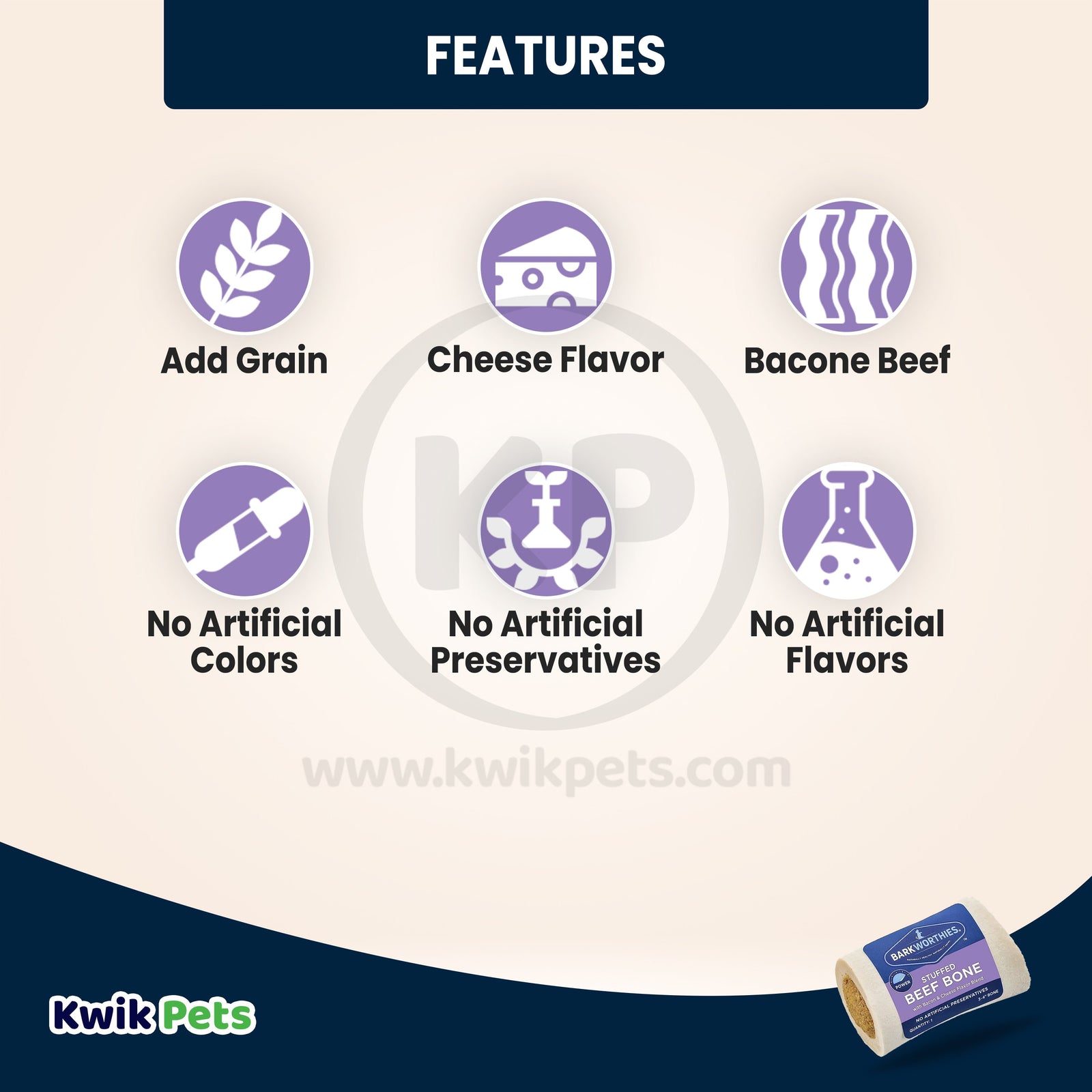 Features of Barkworthies 3-4" Stuffed Beef Bone with Bacon & Cheese Dog Chews