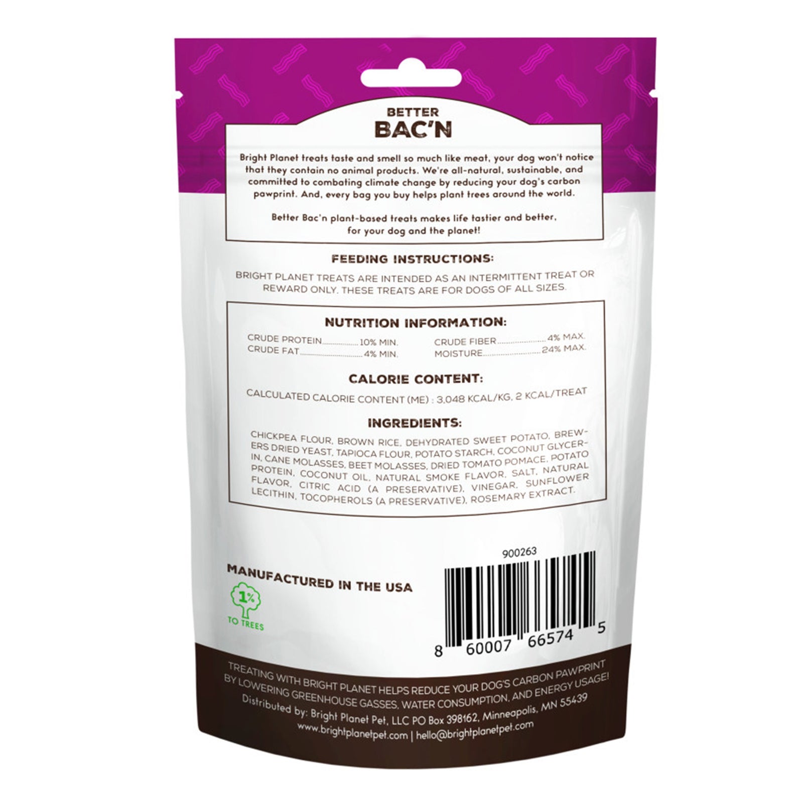Back of Bright Planet Better Bac'n Bites Plant-Based Training Dog Treats 5-oz