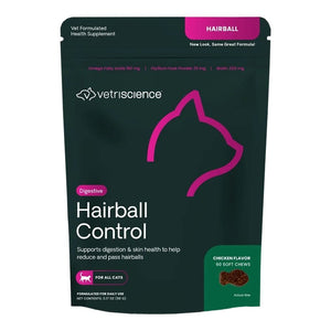 VetriScience Hairball Control Chews for Cats Chicken Liver 60 Count 3.17-oz, Kwik Pets