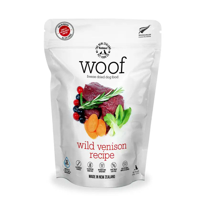 The New Zealand Natural Pet Food Co. Woof Freeze Dried Dog Food Wild Venison 9.9-oz