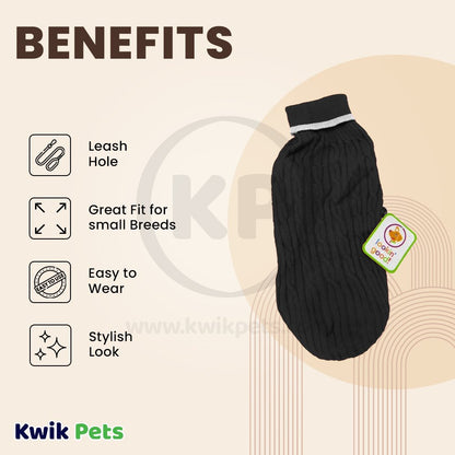 Fashion Pet Classic Cable Dog Sweater Black Extra-Small