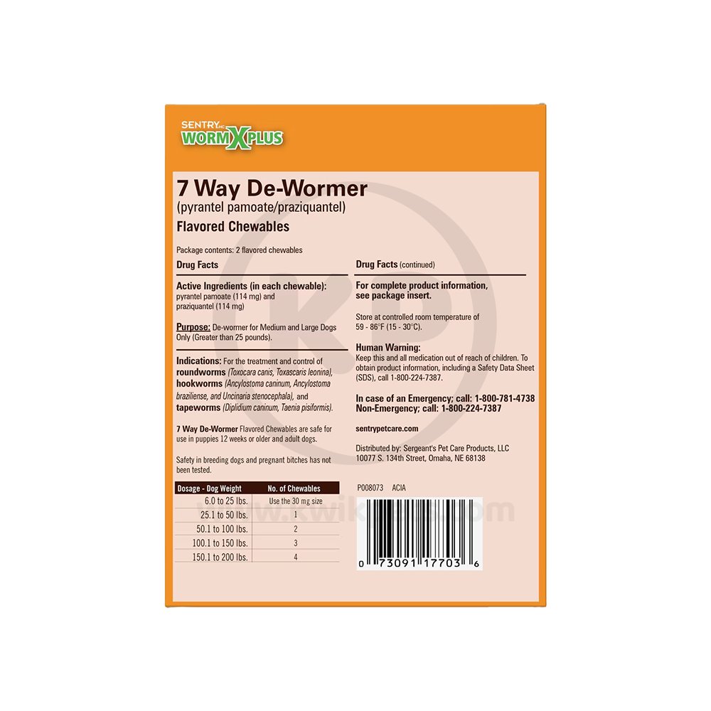 Back of Sentry Worm X Plus 7 Way De-Wormer for Large Dogs 2 Count