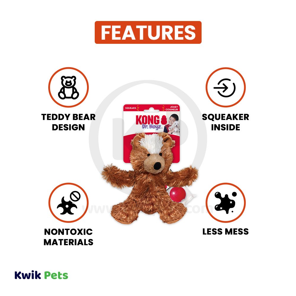 KONG Unstuffed Dog Toy Teddy Bear with Squeaker, MD, KONG