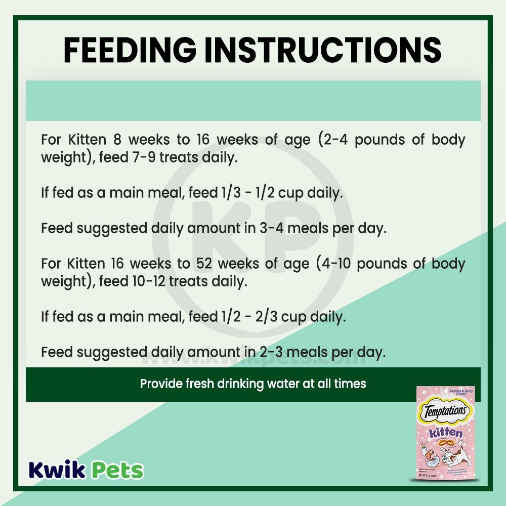 Feeding Instructions - Temptations Kitten Cat Treat Salmon & Dairy 3-oz