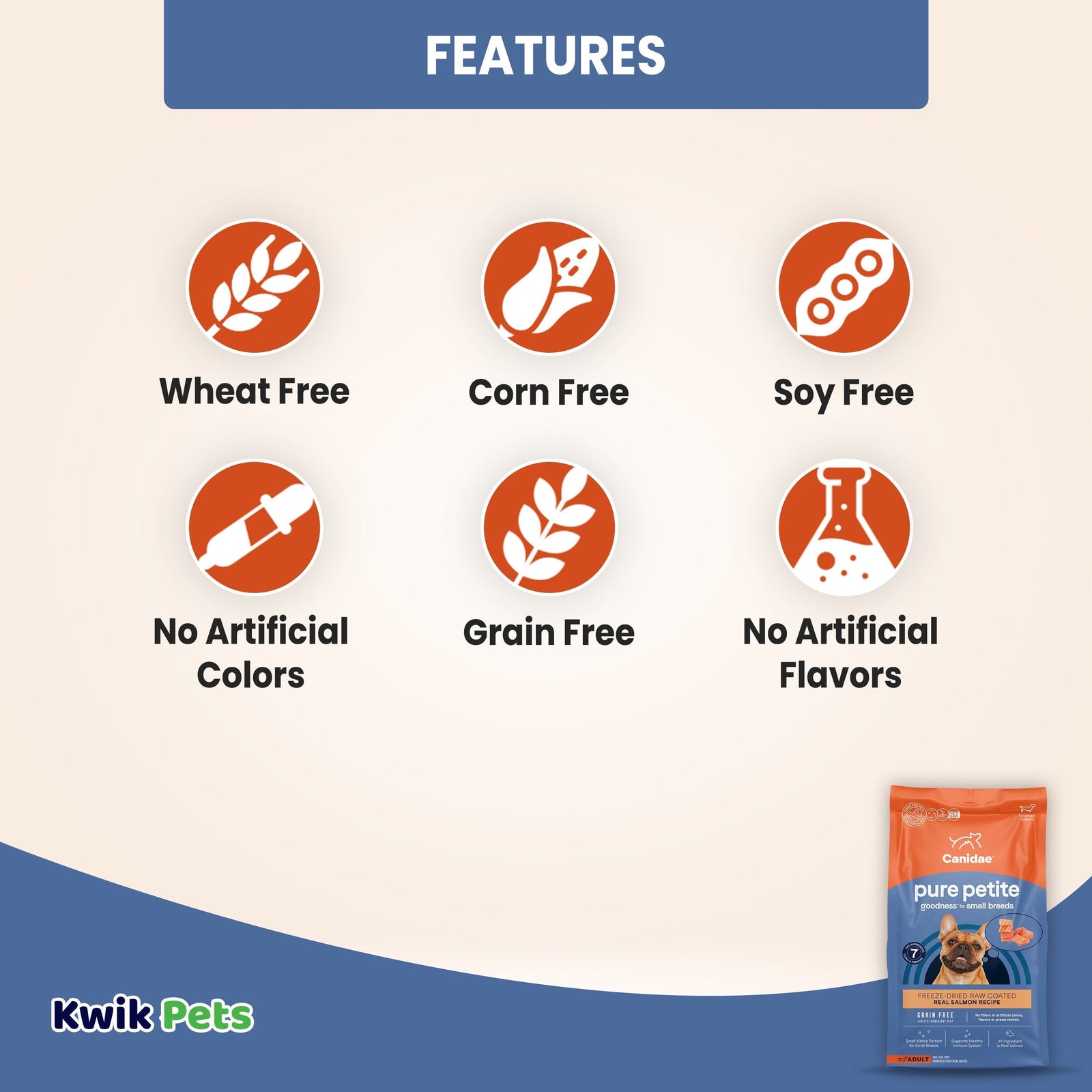 Features of CANIDAE PURE Goodness Grain-Free LID Petite Small Breed Puppy Coated Dry Dog Food Salmon 4-lb