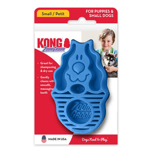 Front of KONG Zoomgroom Rubber Dog Brush Raspberry Small