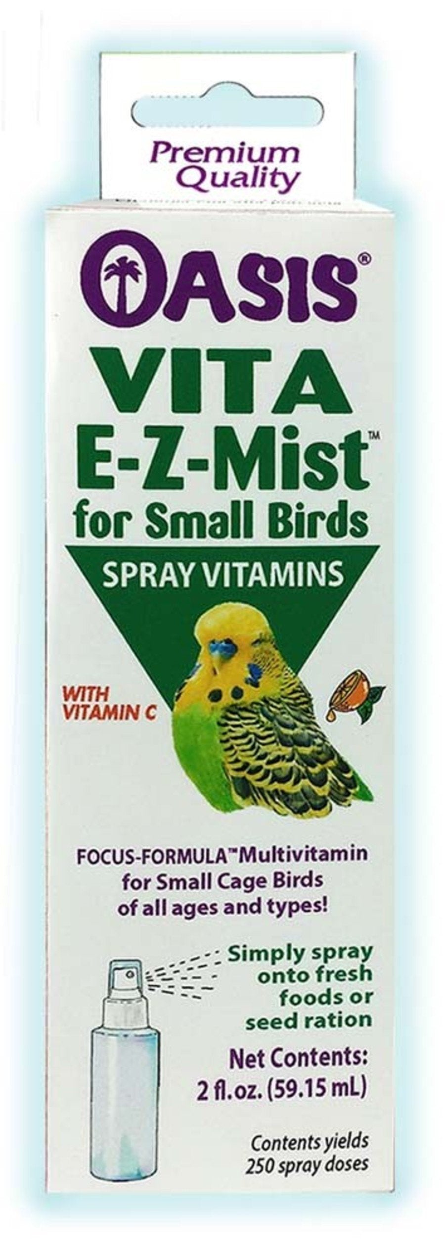 Oasis Vita EZ-Mist Focus Formula Spray Vitamins for Small Birds Diet Foods 2-oz