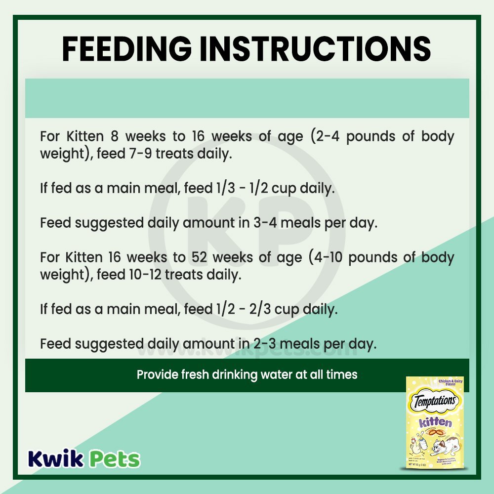 Feeding Instruction - Temptations Kitten Cat Treat Chicken & Dairy, 3-oz