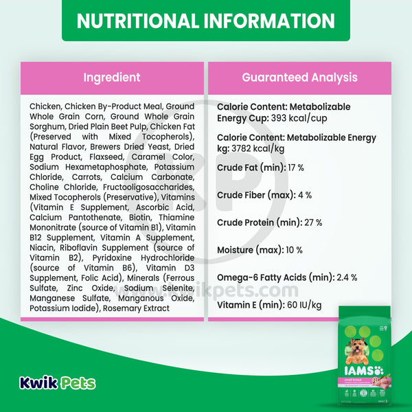 Nutritional Information of IAMS Small & Toy Breed Adult Dry Dog Food Real Chicken 7-lb