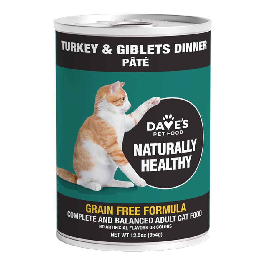Dave's Pet Food Naturally Healthy Grain-Free Wet Adult Cat Food Turkey & Giblets Dinner Paté 12.5-oz, Kwik Pets