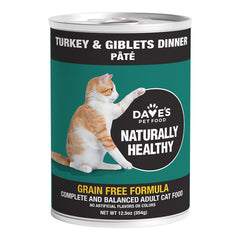 Dave's Pet Food Naturally Healthy Grain-Free Wet Adult Cat Food Turkey & Giblets Dinner Paté 12.5-oz
