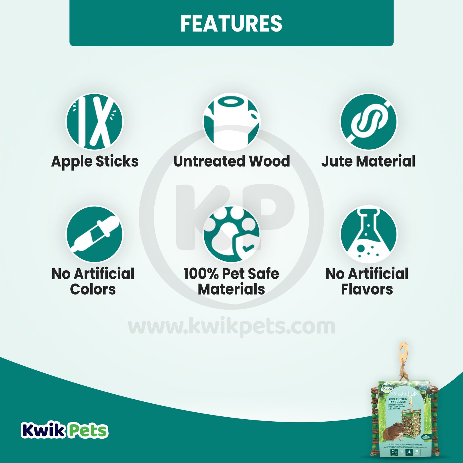 Oxbow Animal Health Enriched Life Apple Stick Hay Feeder Small Animal Toy Brown/Green, Kwik Pets