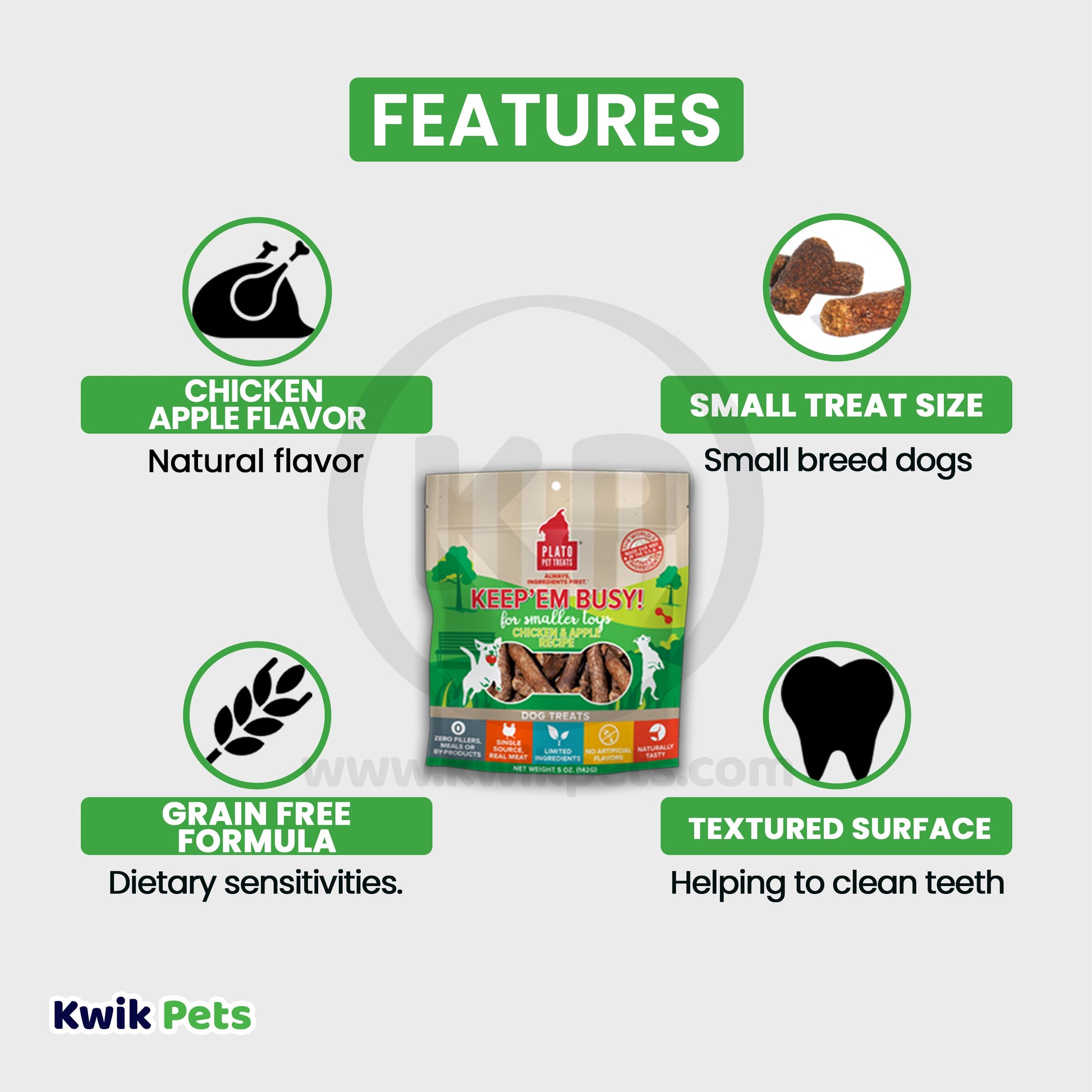 Plato Keep 'Em Busy Chicken & Apple Dog Treats Small 5-oz, Plato