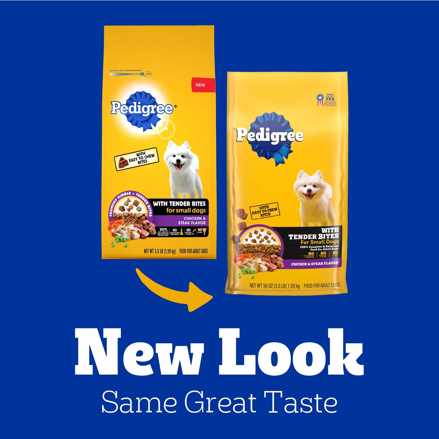 New Look of  Pedigree Complete Nutrition Tender Bites Small Breed Adult Dry Dog Food Chicken & Steak 3.5-lb