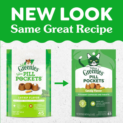 New Look of  Greenies Feline Pill Pockets Cat Treats Catnip 1.6-oz 45 Count