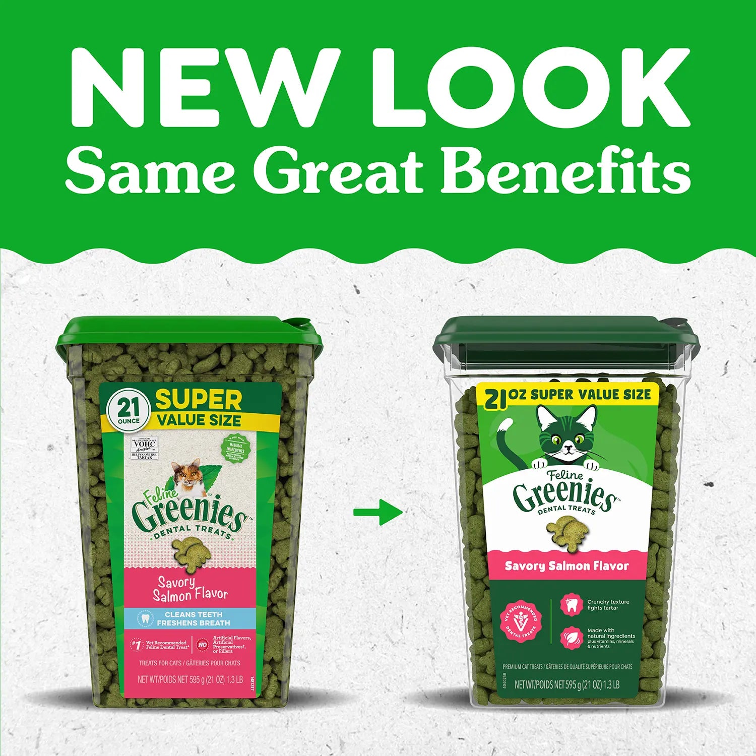 New Look of Greenies Feline Savory Salmon Adult Cat Dental Treats 21-oz