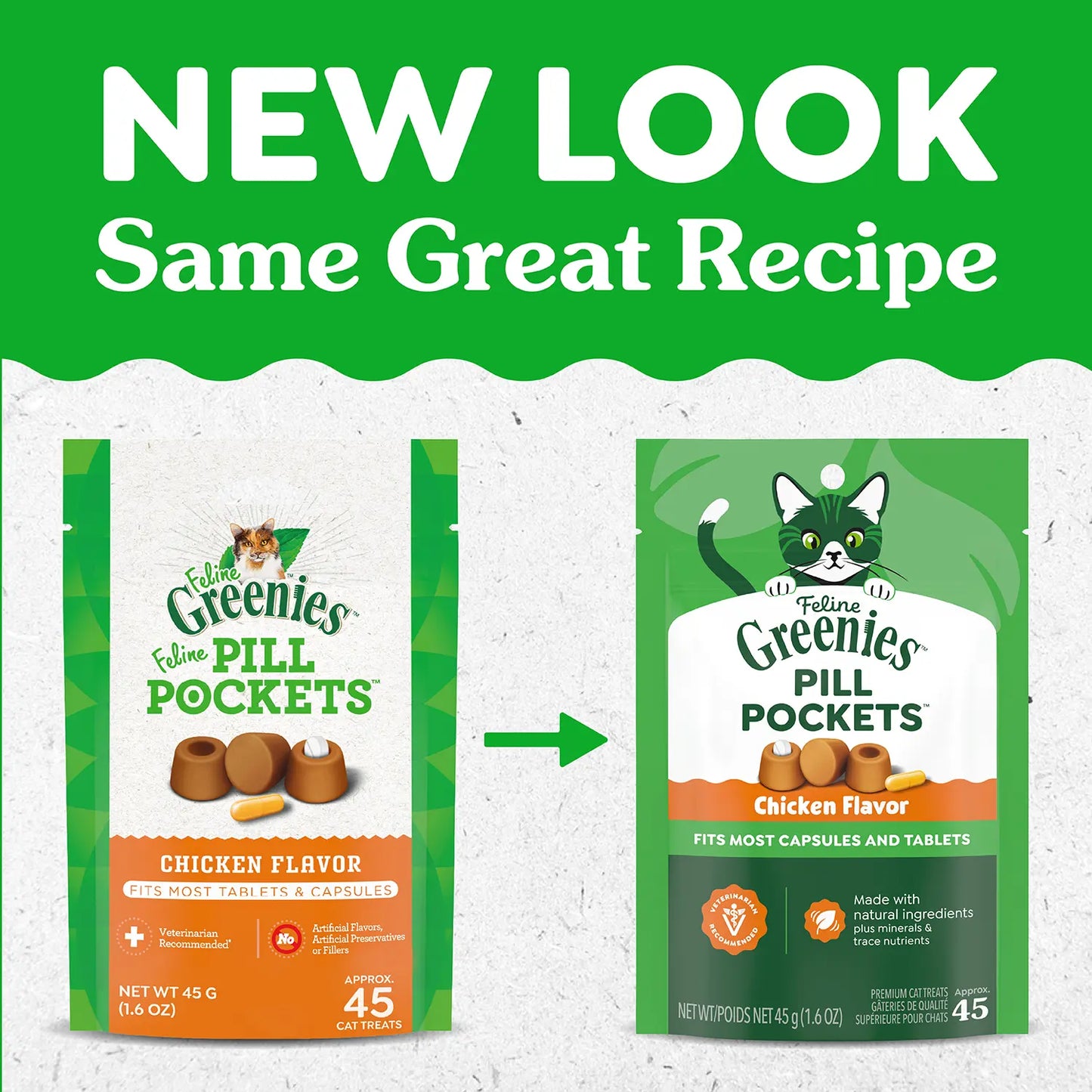 New Look of Greenies Feline Pill Pockets Cat Treats Chicken 1.6-oz 45 Count