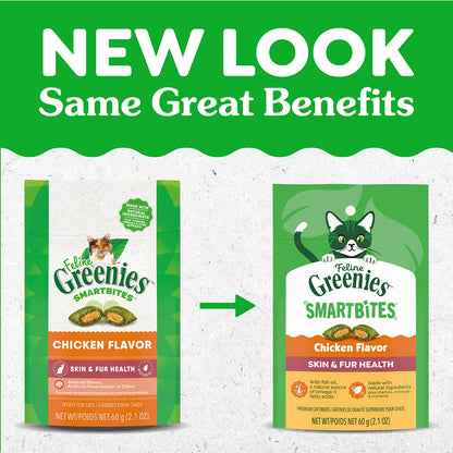 New Look of Greenies Feline Smartbites Healthy Skin & Fur Health Cat Treats Chicken 2.1-oz