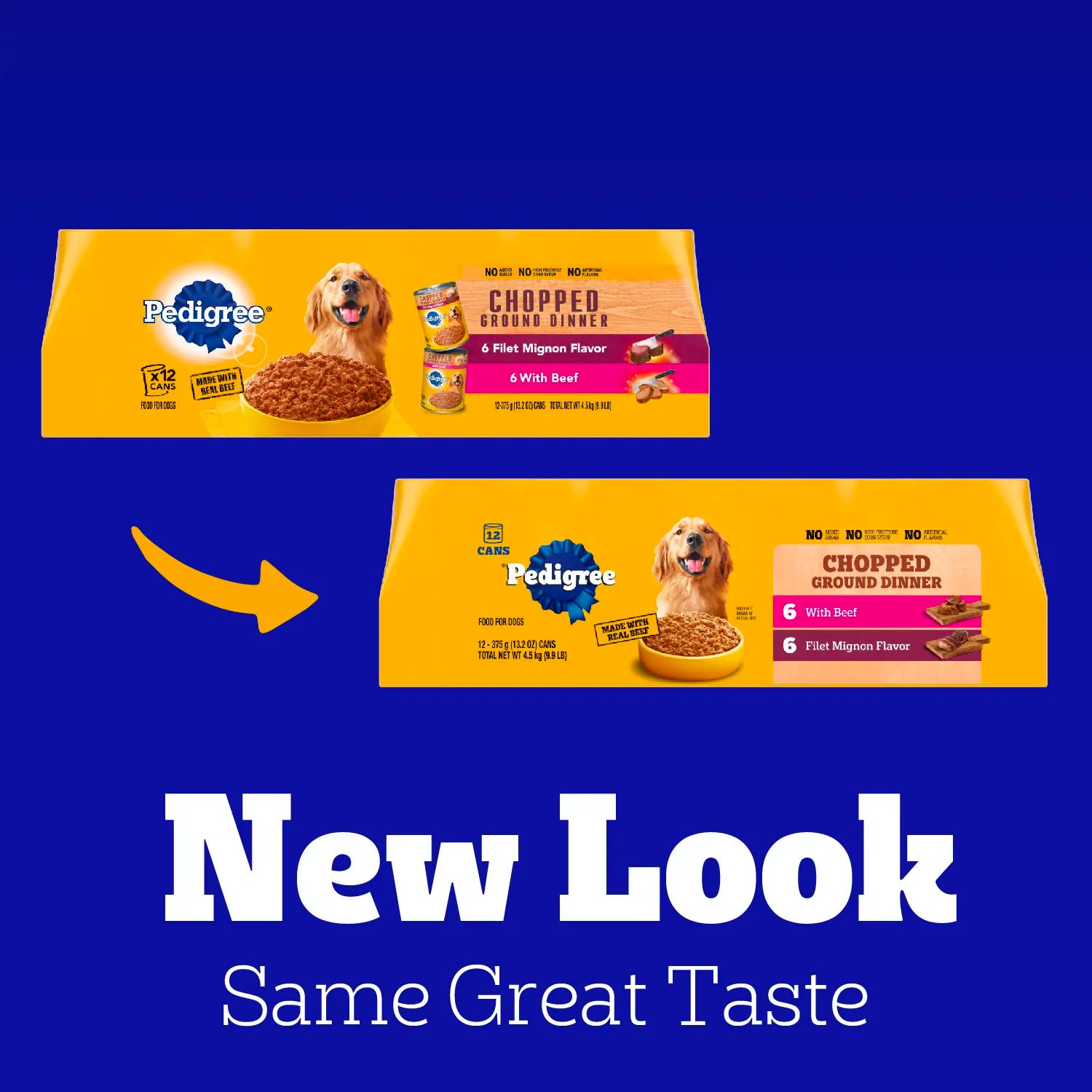 New Look of Pedigree Chopped Ground Dinner Adult Wet Dog Food Variety Pack Filet MigNon & Beef 12 Count 13.2-oz