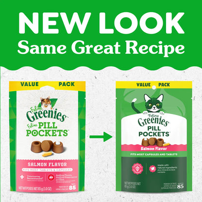 New Look of Greenies Feline Pill Pockets Cat Treats Salmon 3-oz 85 Count
