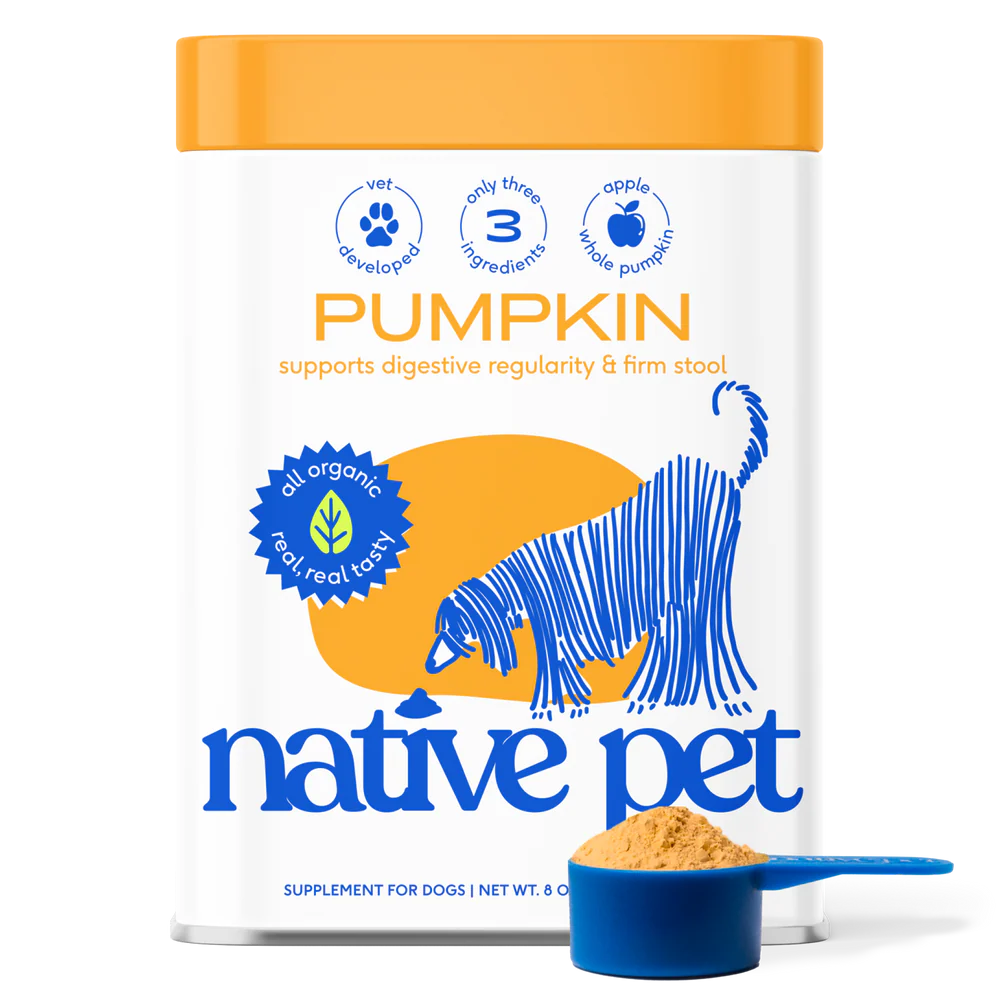 Native Pet Organic Pumpkin Fiber Powder Digestive Supplement for Dogs 8-oz, Kwik Pets