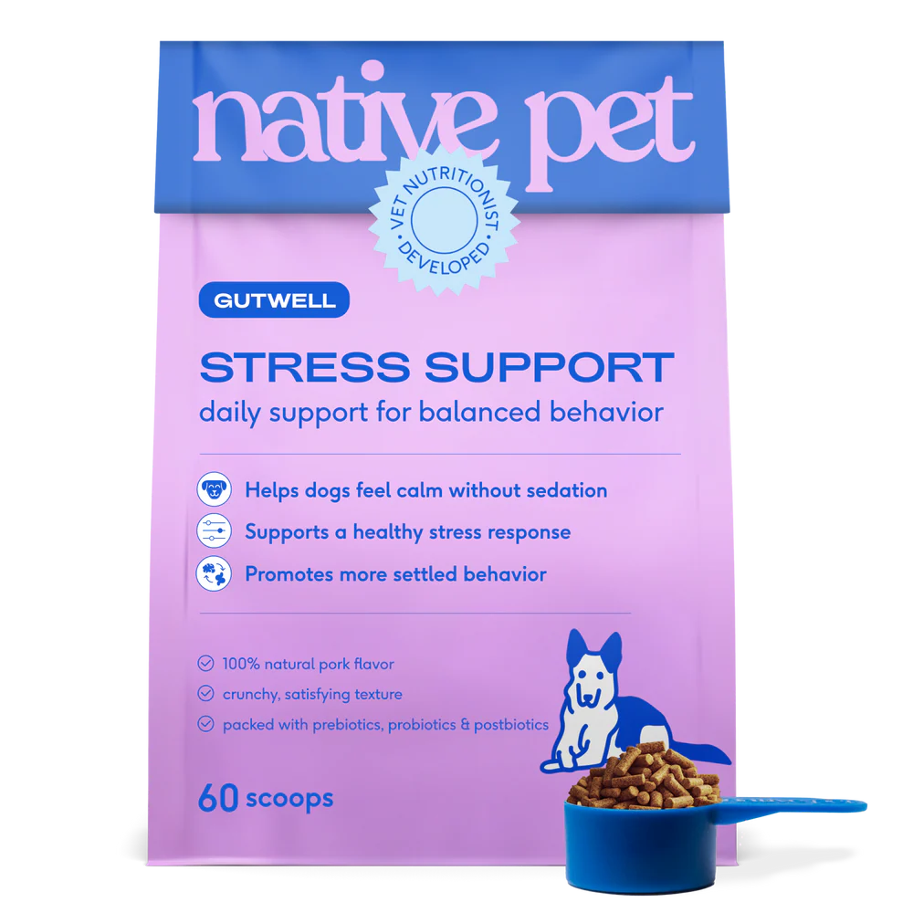 Native Pet GutWell Stress Support Anxiety Relief & Calming Supplement for Dogs 12.7-oz, Kwik Pets