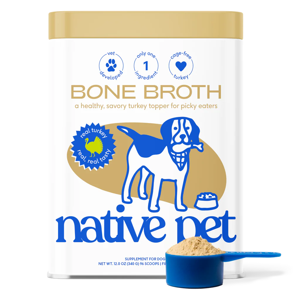 Native Pet Organic Turkey Bone Broth Powder Grain-Free Dog Food Topper 12-oz, Kwik Pets