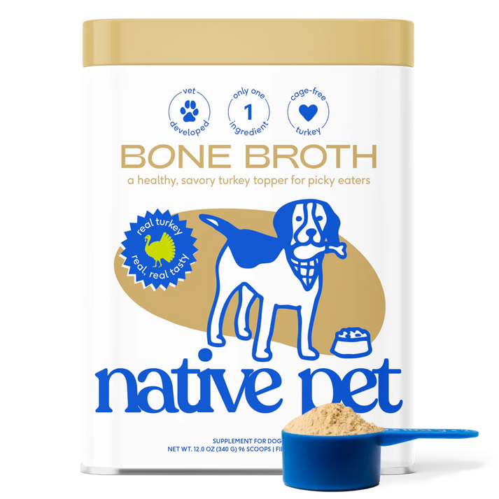 Native Pet Organic Turkey Bone Broth Powder Grain-Free Dog Food Topper 12-oz