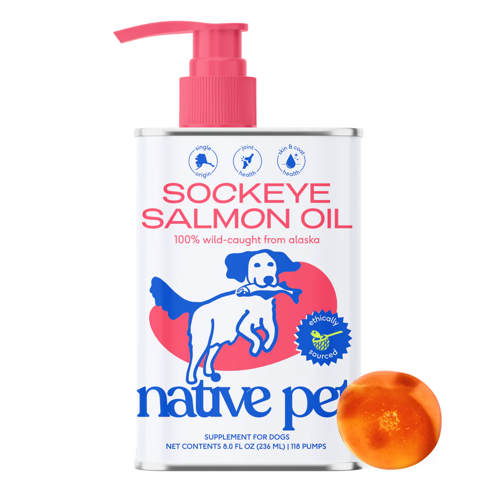 Native Pet Sockeye Salmon Wild-Caught Alaskan Oil Skin Heart Joint Health Liquid Supplement for Dogs 8-oz, Kwik Pets