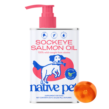Native Pet Sockeye Salmon Wild-Caught Alaskan Oil Skin Heart Joint Health Liquid Supplement for Dogs 8-oz, Kwik Pets