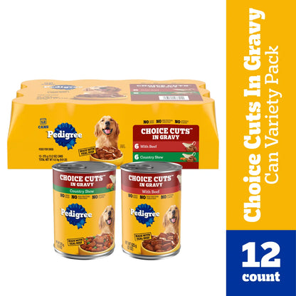 pack of Pedigree Choice Cuts in Gravy Adult Wet Dog Food Variety Pack Beef & Country Stew 12 Count 13.2-oz