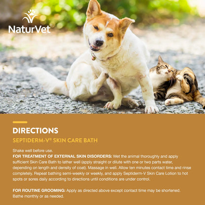 Usages Directions of NaturVet Septiderm-V Skin Care Bath Soothing Formula Shampoo for Dogs & Cats 16-oz